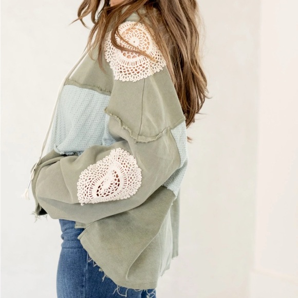 POL Green oversized Patchwork Sweatshirt with hood - Picture 4 of 5